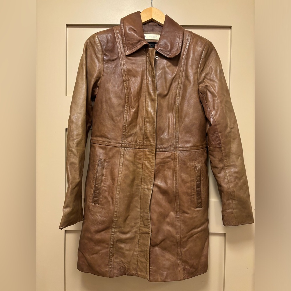 DANIER Leather Midi Mini Thinsulate Lined Brown Coat Slim Cut Y2K US 2/4 XS/S